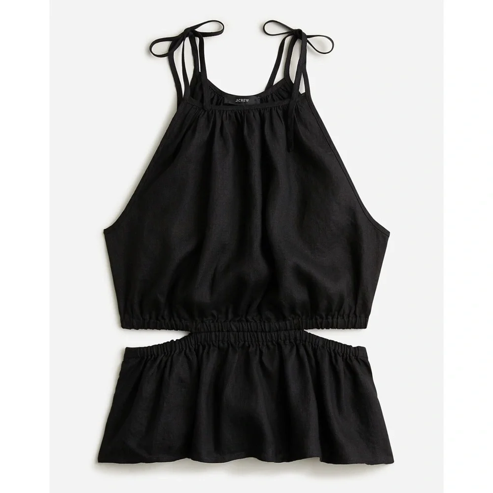 Sz XS J. Crew Black 100% Linen Cutout Halter Neck Tank Top EUC